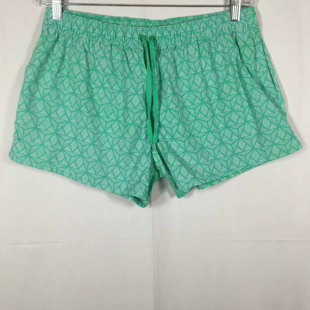 Lauren James Shorts Womens Sz L Teal Green Geometric Drawstring Athletic Running